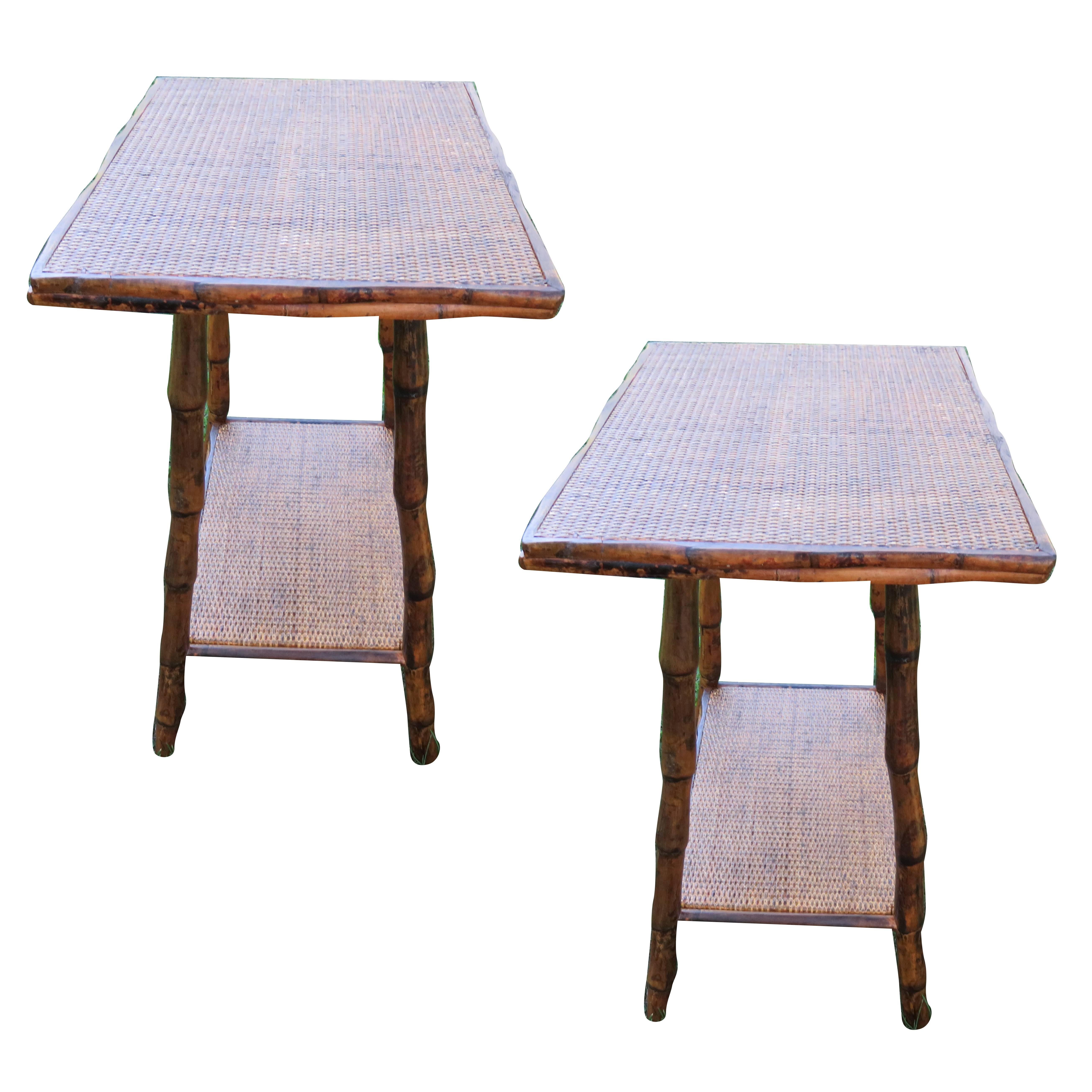 Pair of Bamboo and Cane End Tables