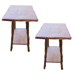 Pair of Bamboo and Cane End Tables
