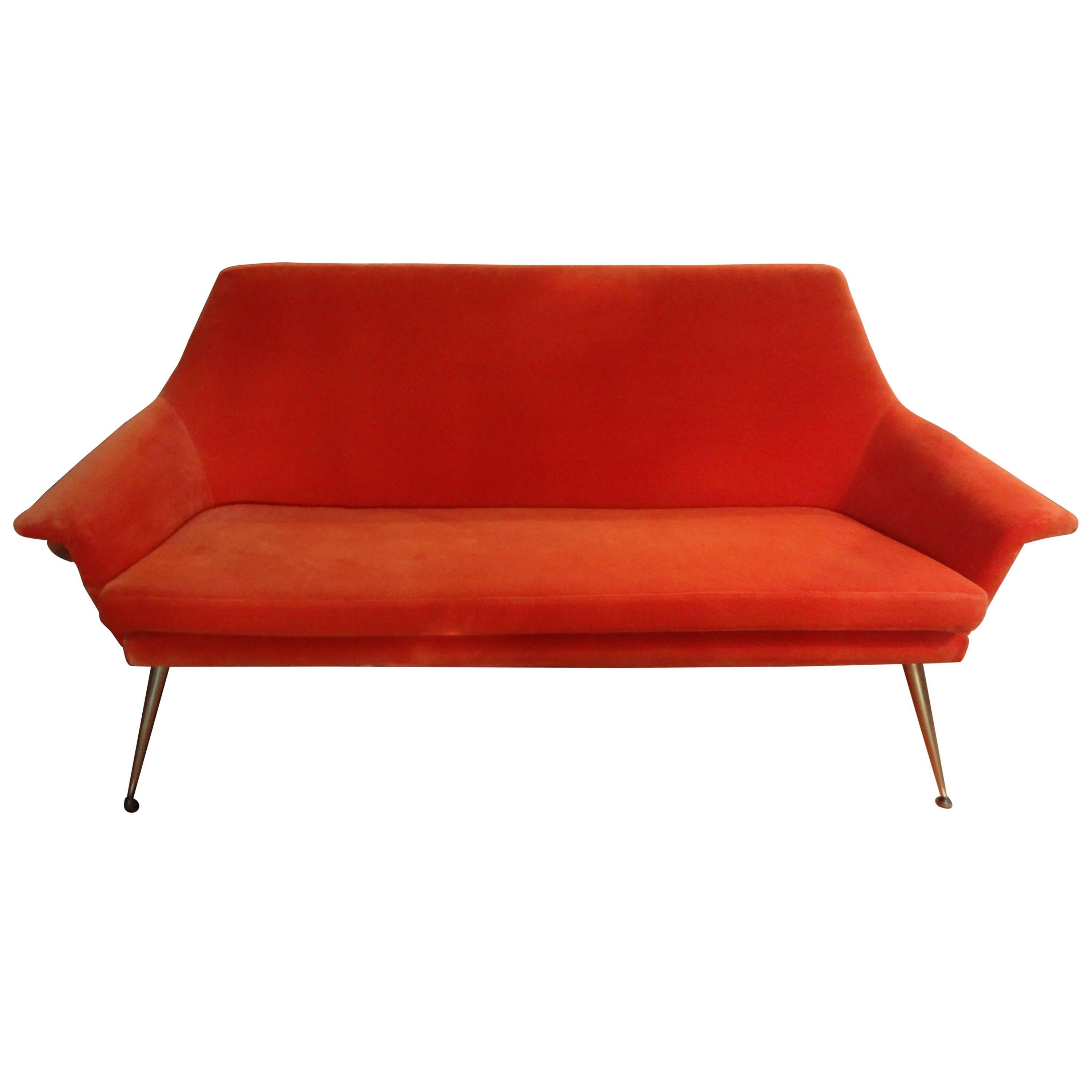 Italian Mid Century Gio Ponti Inspired Sofa with Brass Legs