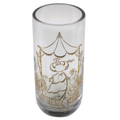 Bjorn Wiinblad Crystal Vase 22K etched Gold Charming Design- signed