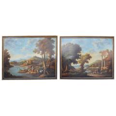 Pair of Large Italian 19th Century Landscape Oil Paintings