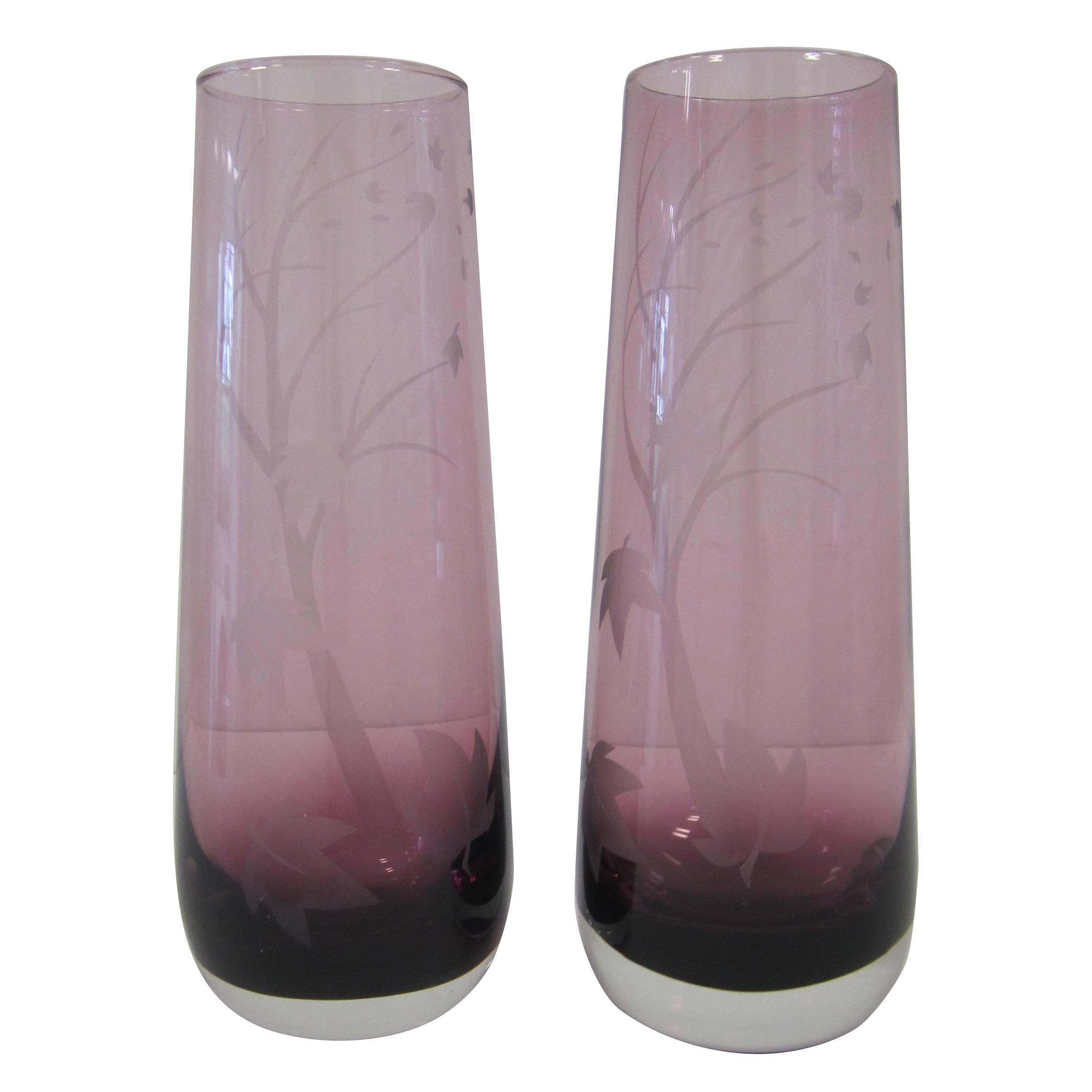 Purple Amethyst Art Glass Vases, 1980s, Pair and Signed
