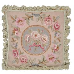 French Needlepoint Tapestry by Hand Wool and Velvet Pillow Cushion 7