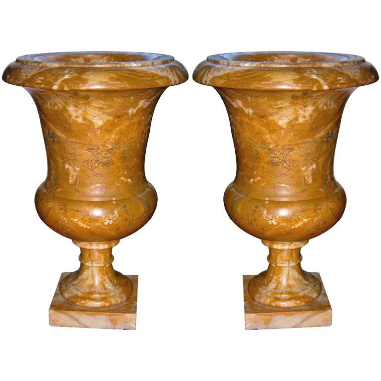 Italian 1940s Antique Big Urns /Plant Holders in Yellow Siena Marble