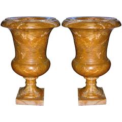 Italian 1940s Antique Big Urns /Plant Holders in Yellow Siena Marble