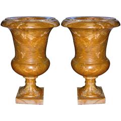 Italian 1940s Antique Big Urns /Plant Holders in Yellow Siena Marble