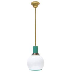 Italian Turquoise Metal and Frosted Glass Pendants by Stilnovo 3