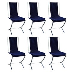 Suite of Six Maison Jansen Stainless Steel Chairs, France, 1970s