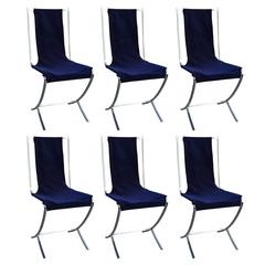 Suite of Six Maison Jansen Stainless Steel Chairs, France, 1970s 5