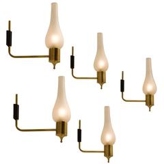 Maison Arlus Set of 5 Brass and Frosted Glass Wall Lights 5