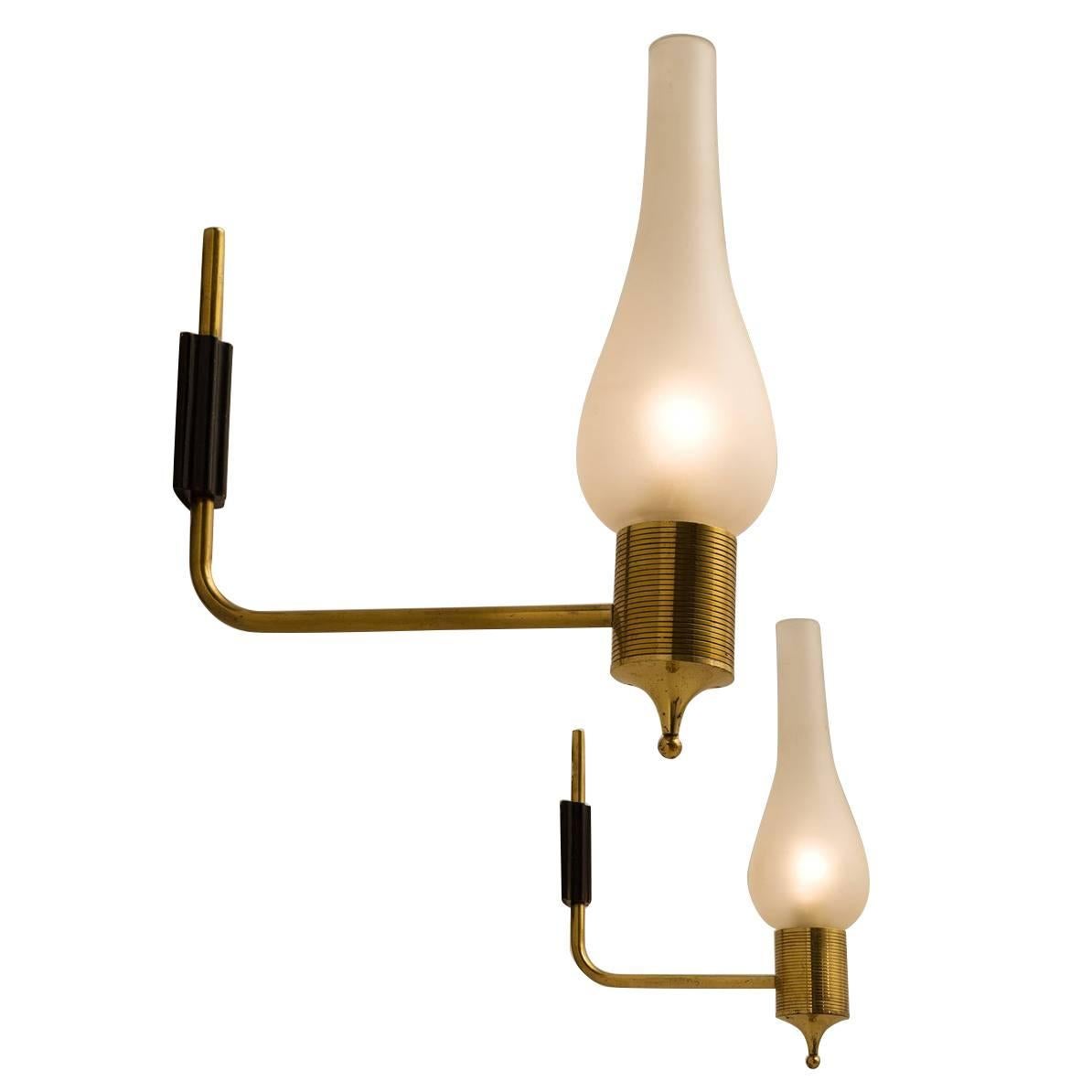 Maison Arlus Set of Two Brass and Frosted Glass Wall Lights