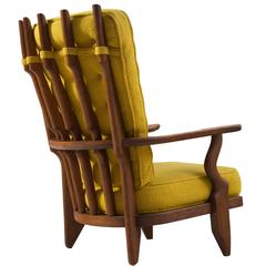 Guillerme & Chambron High Back Chair in Yellow Fabric Upholstery