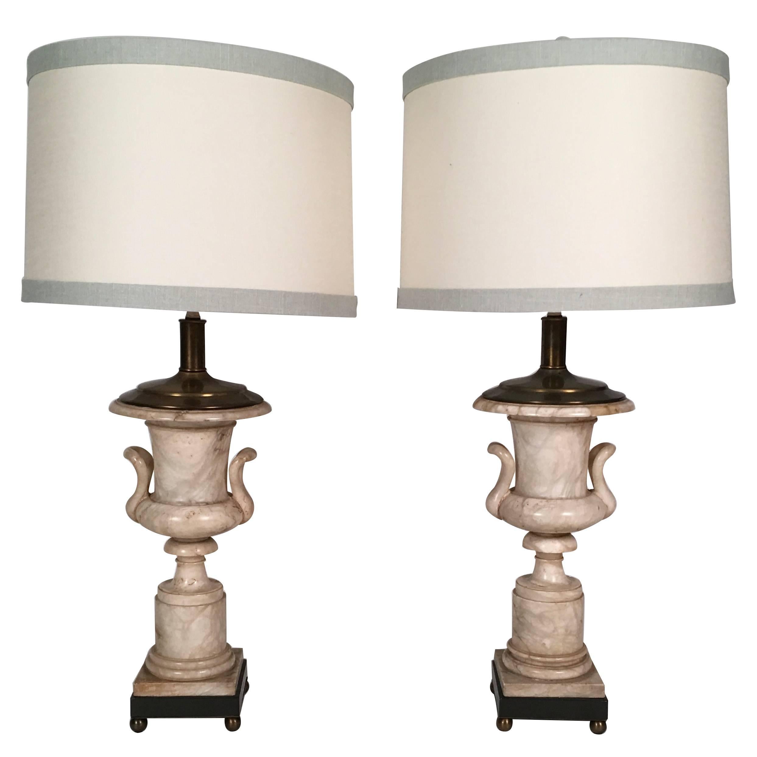Pair of Italian Neoclassical Style Alabaster Urn Lamps