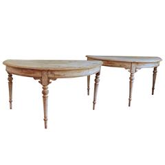 French Pair of Large Demilune Console Tables in Original Paint, 19th Century 7