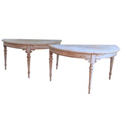 French Pair of Large Demilune Console Tables in Original Paint, 19th Century 1