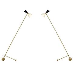 1 of 2 Beautiful Adjustable Italian Minimalist Floor Lamp Brass Stilnovo Style