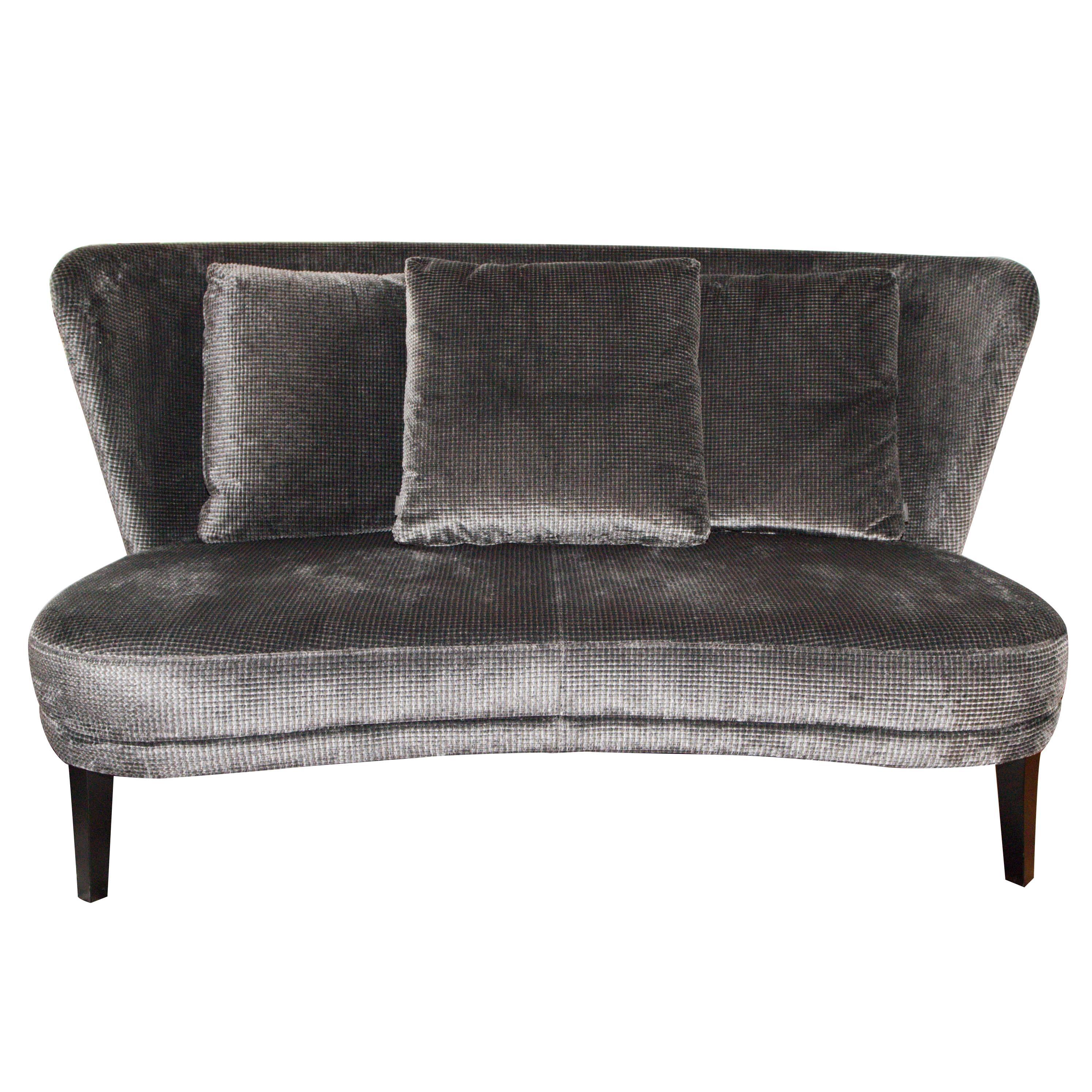 French Contemporary Grey Cut Silk Velvet Bench-Style 2 1/2 Seat Lounge