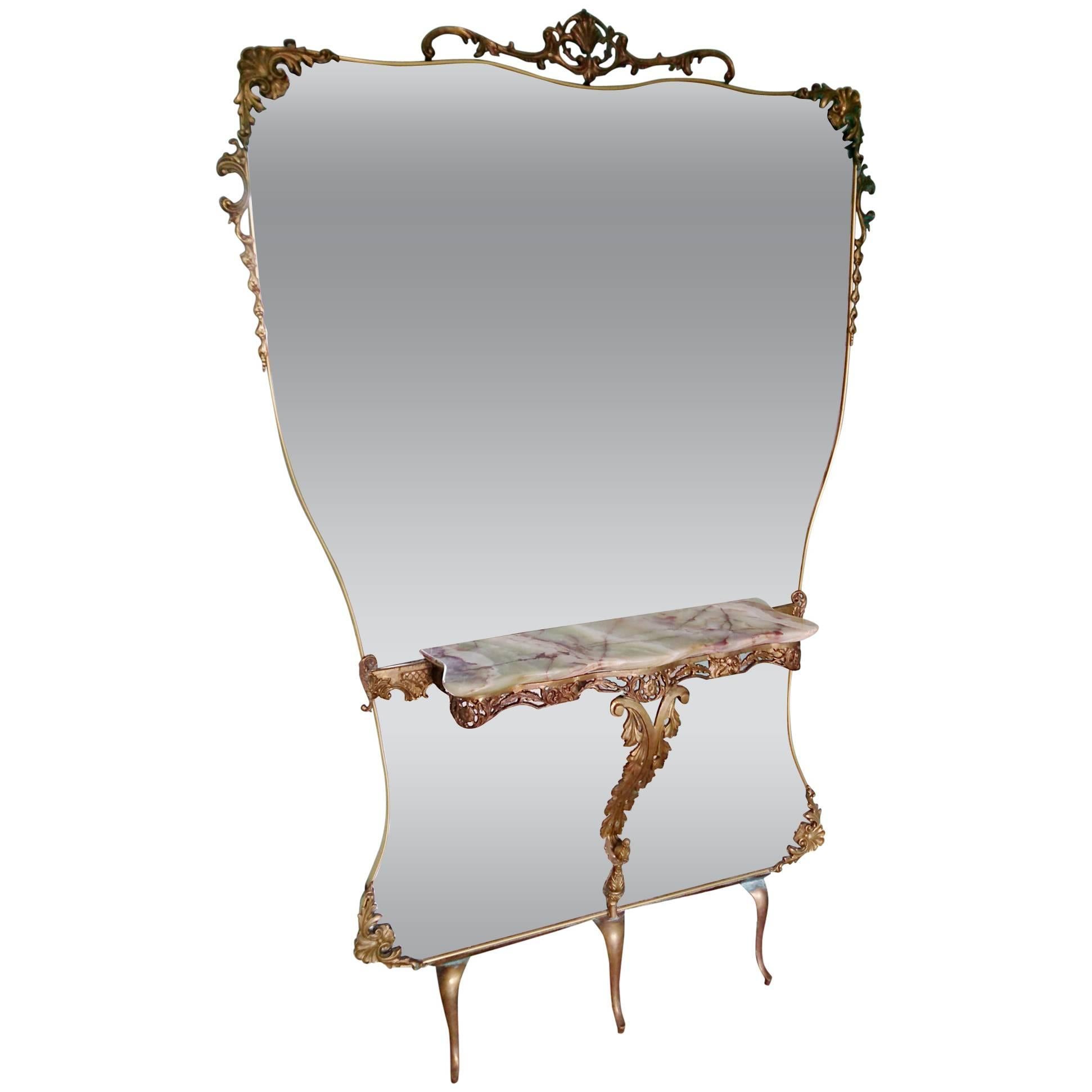 Large Italian Hall Mirror with Onyx Console, 1950s