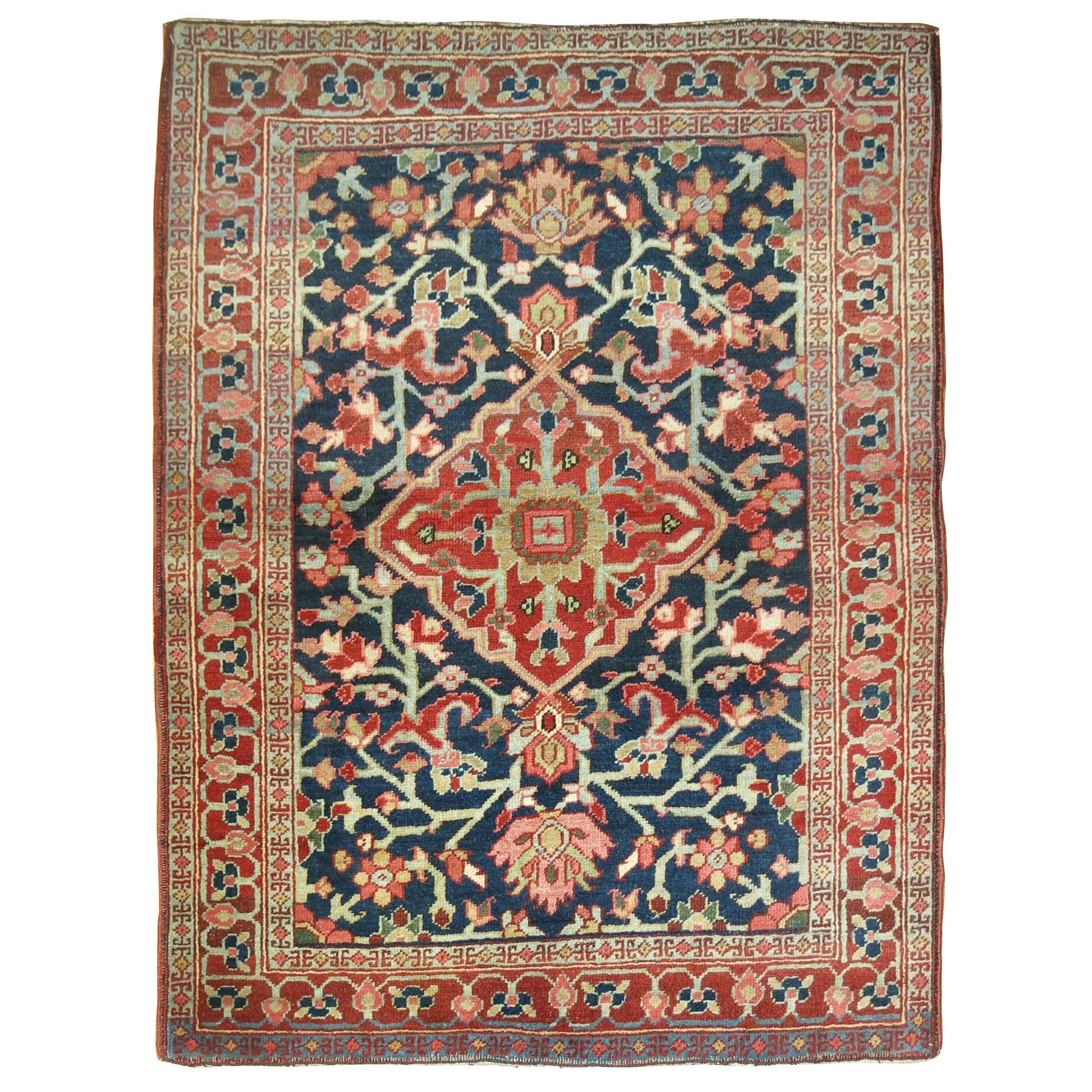 Antique Persian Heriz Throw Rug