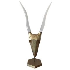 Vintage 1970s Stag Sculpture with Lucite Horns
