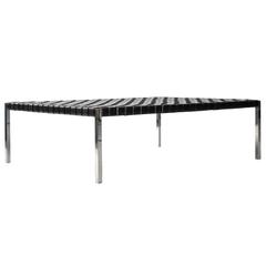 In the Style of Katavolos, Littel & Kelly Stainless Steel & Leather Bench