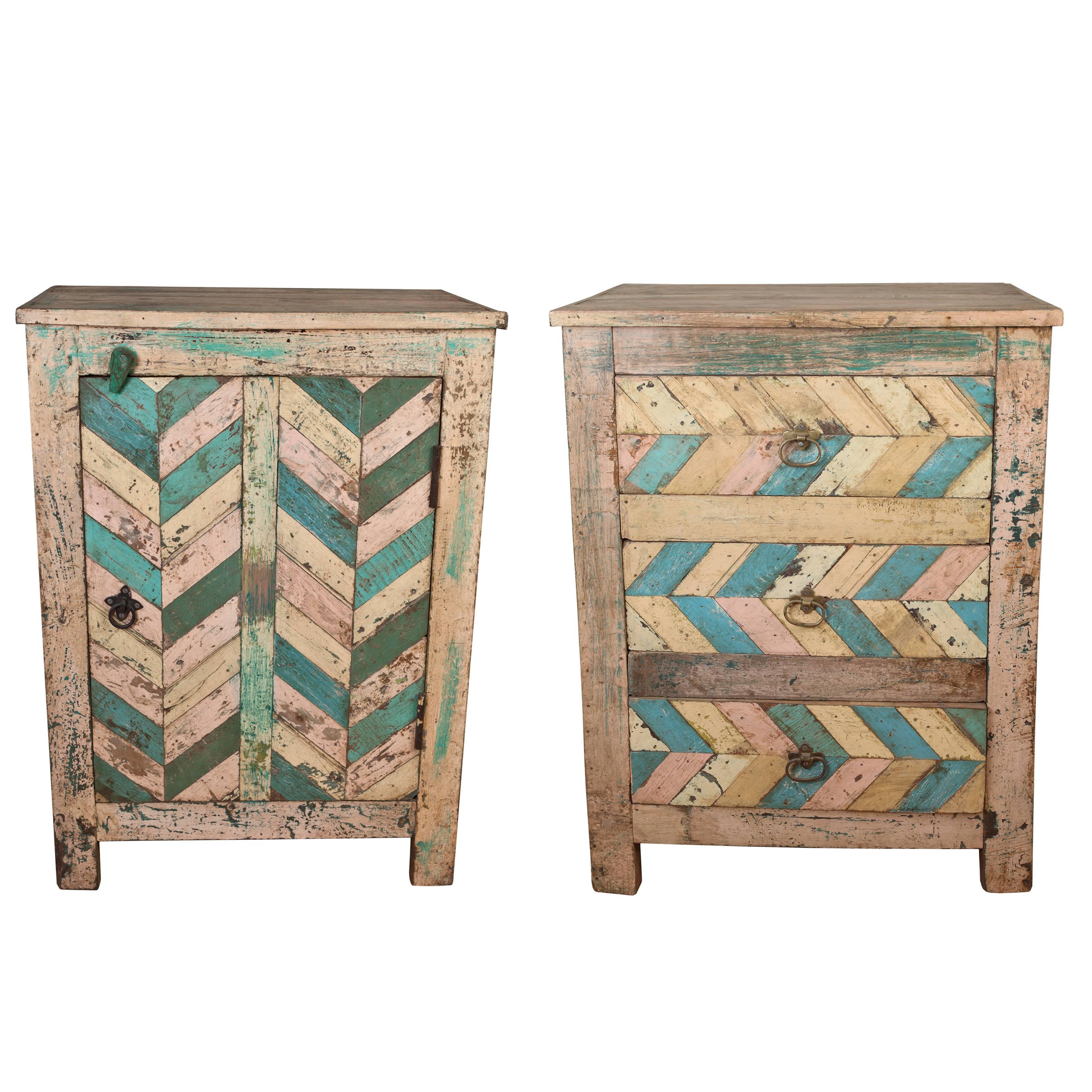 Pair of Reclaimed Wood Side Tables with Original Paint