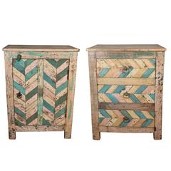 Antique Pair of Reclaimed Wood Side Tables with Original Paint