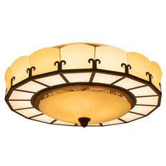 Set of Two Large Round Chandeliers in Brass and Glass