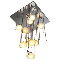 Rare Lightolier Ten Light Halogen  Flush Mount Chandelier , 1980s, USA