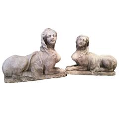 Pair of Sphinxes in Stone or Reconstituted Stone, France, 19th Century