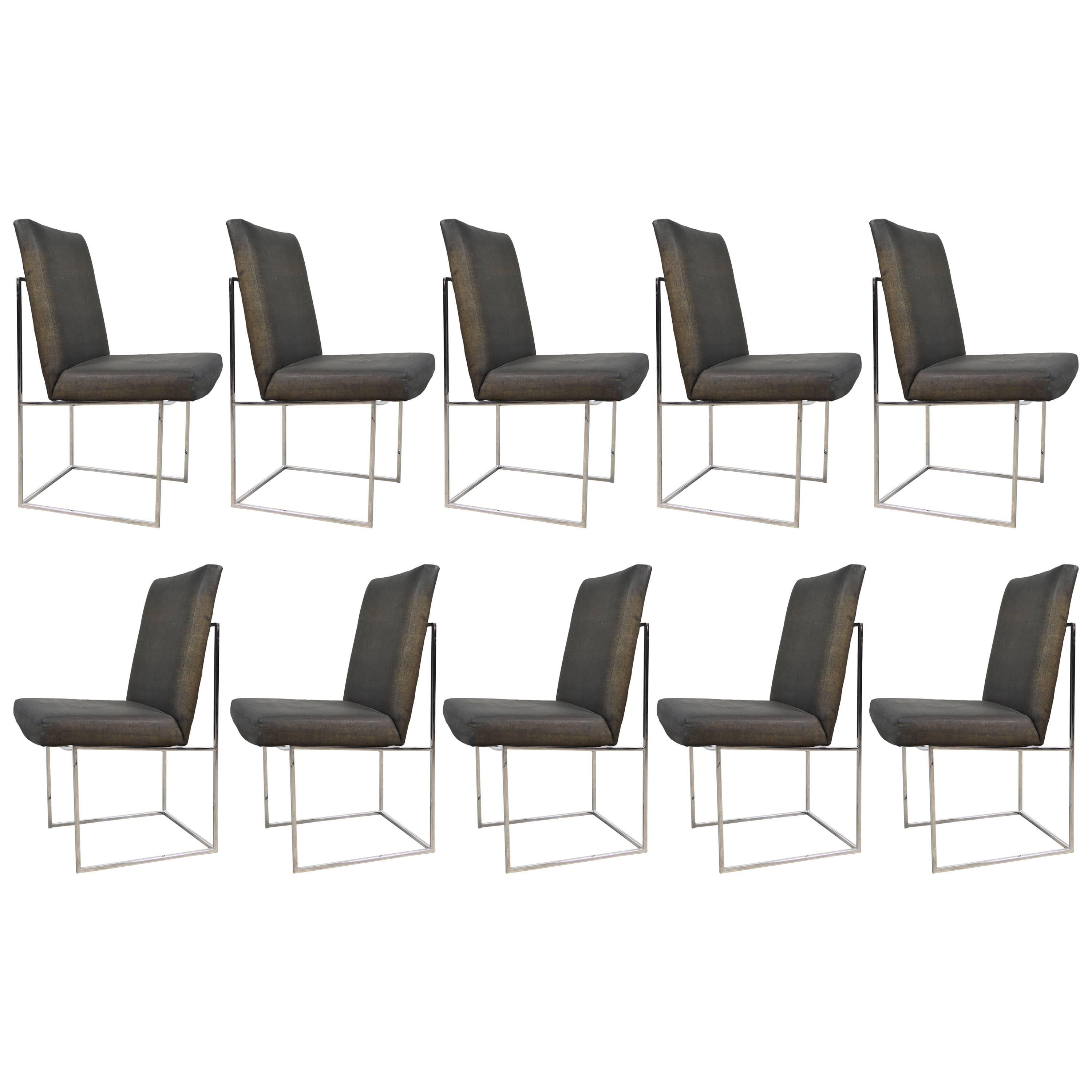 Milo Baughman Set of Ten Chrome Dining Chairs For Sale