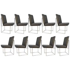 Milo Baughman Set of Ten Chrome Dining Chairs