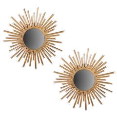 Pair of Large Brass Sunburst Mirrors with Back Lighting 1