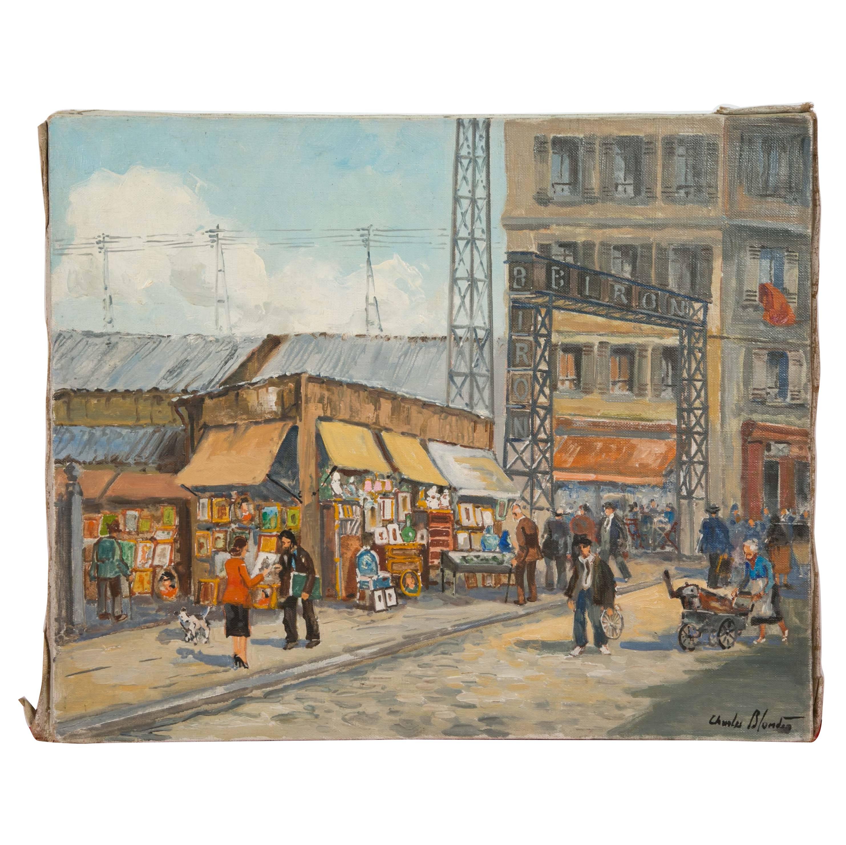 Charles Blondin Painting, The Entry of Biron Market at Clignancourt Flea Market For Sale