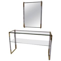Pierre Cardin Console Table and Mirror, Chrome, Gilt, Lucite, 1970s