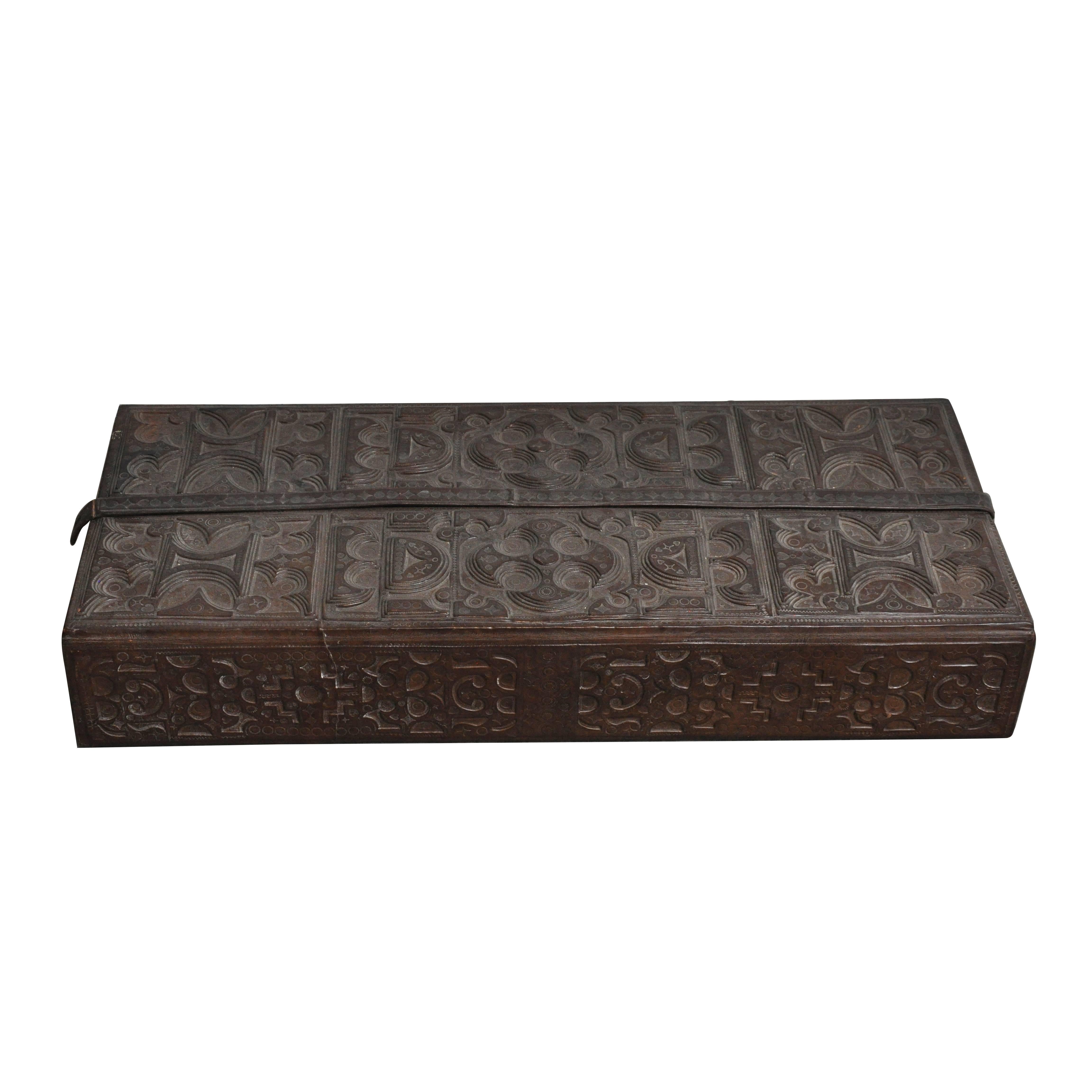 Early 20th Century Tooled Leather Box from Morocco For Sale