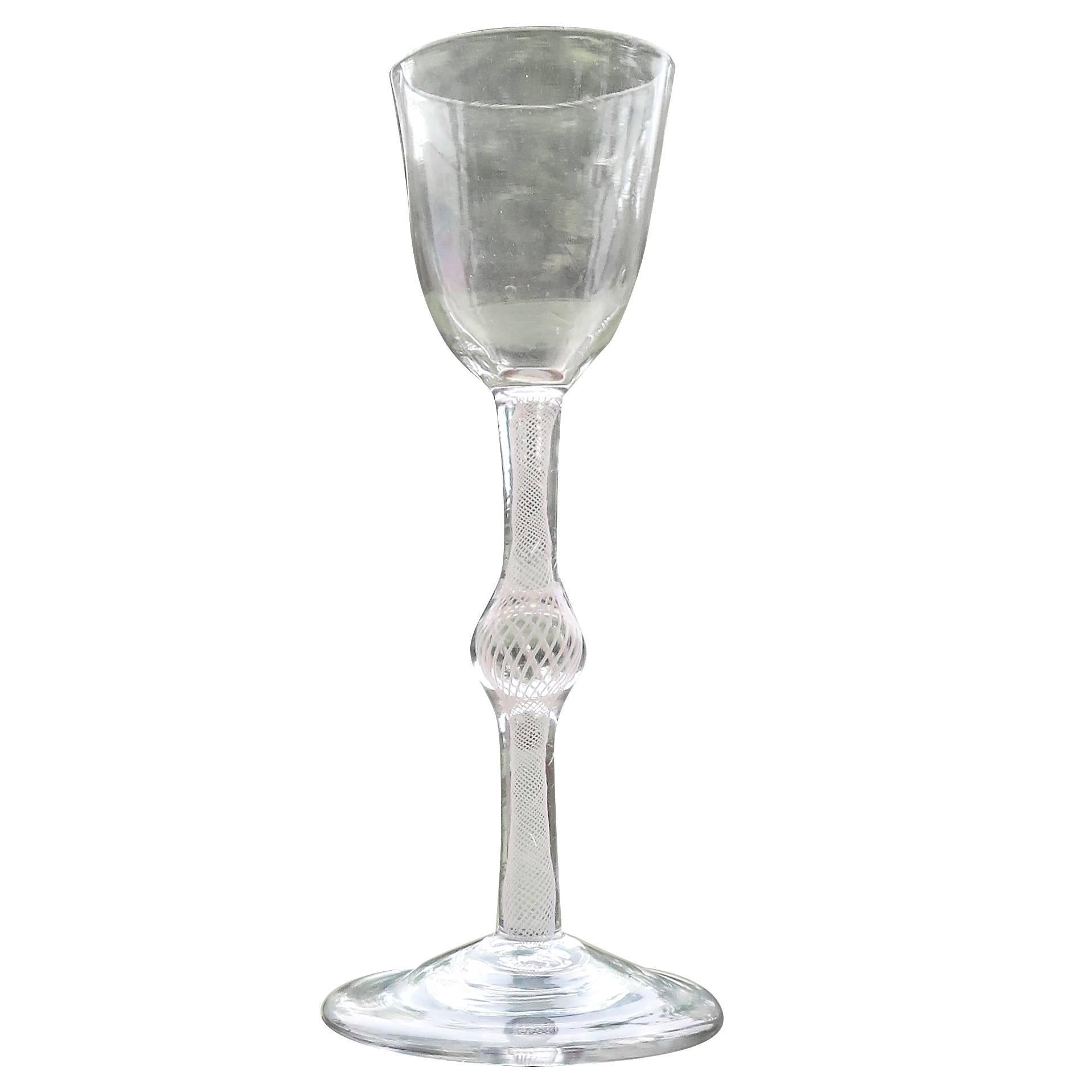 Georgian Cordial or Wine Glass Handblown English Cotton Twist Stem, Circa 1765