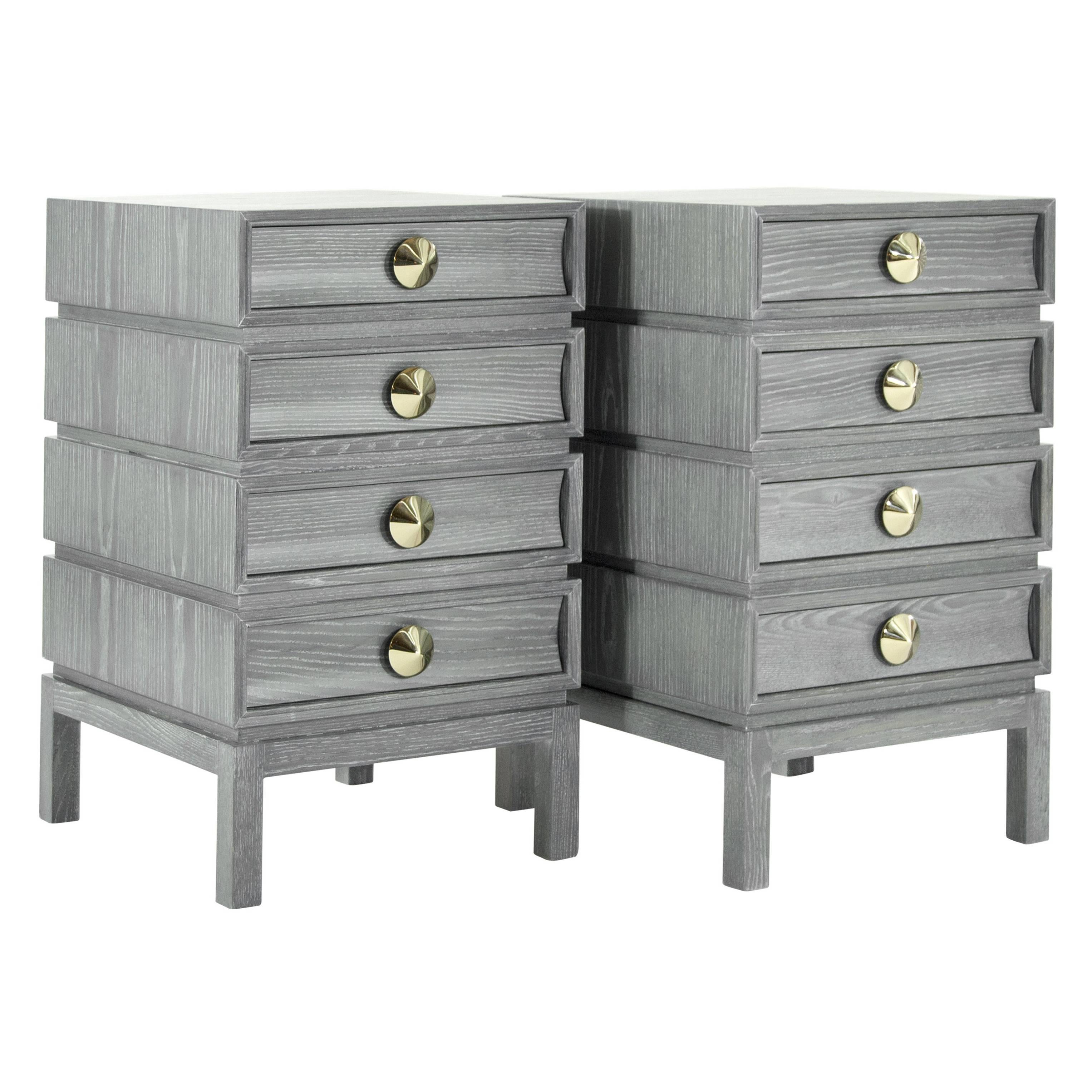 Pair of Stacked End Tables in Grey Ceruse For Sale