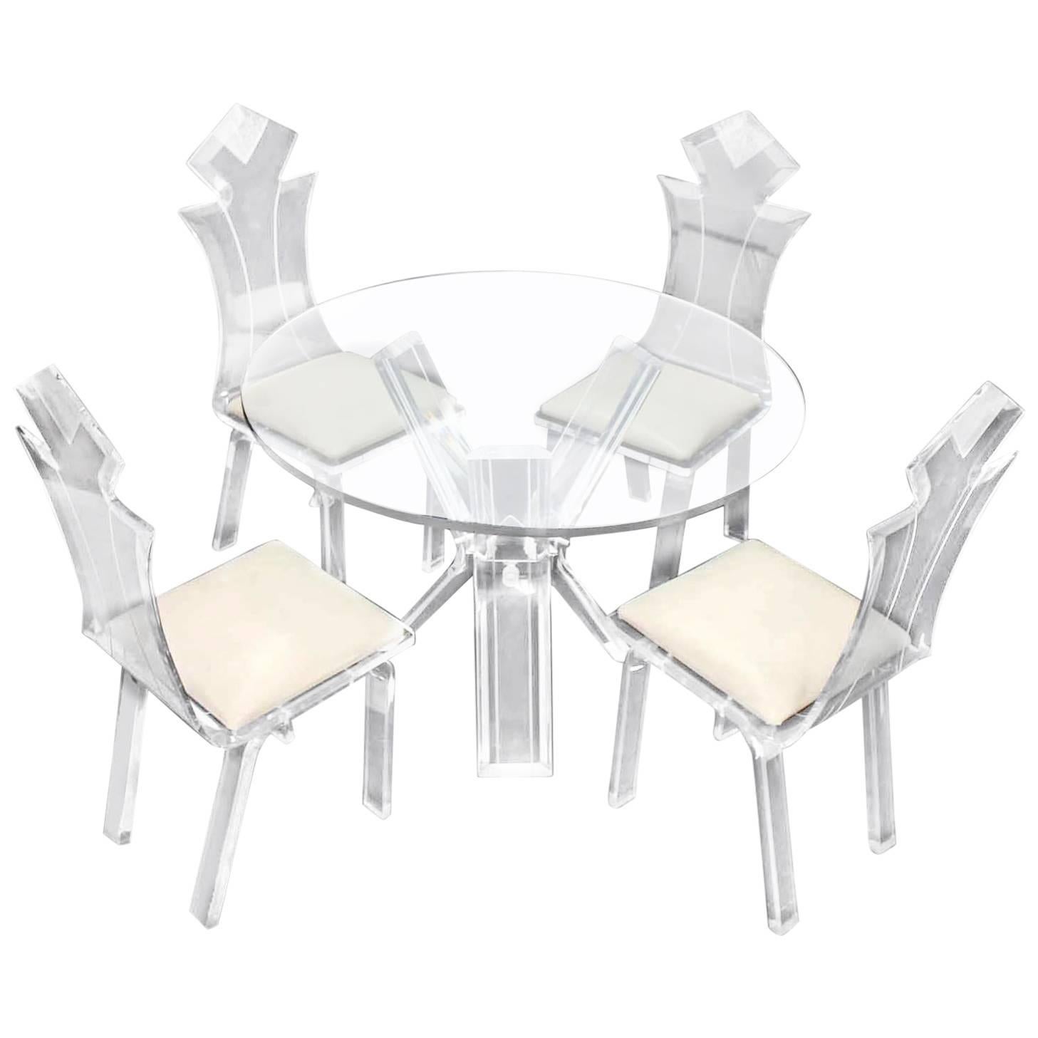 Lucite-Tischtischset mit vier Stühlen, Dinette