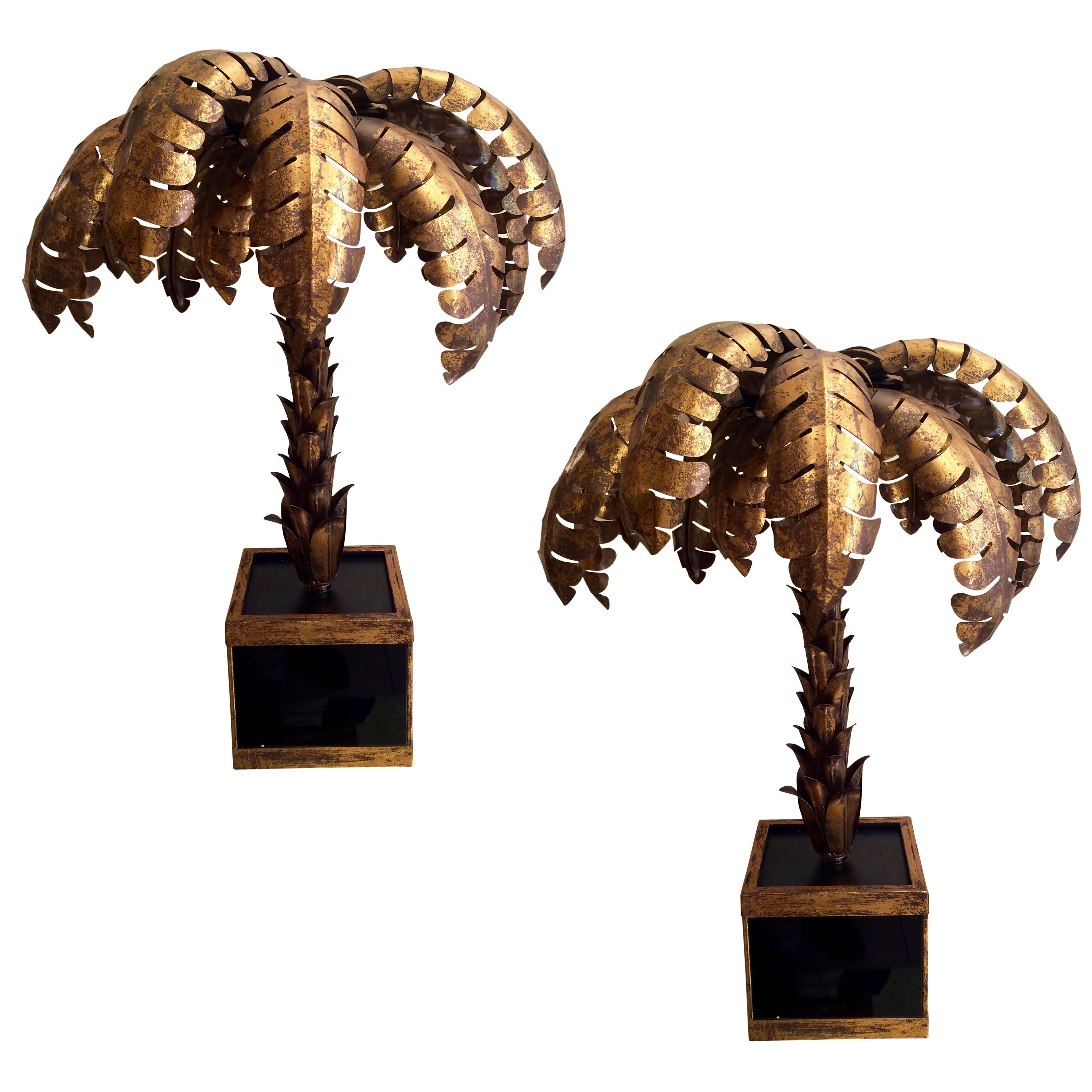 Pair of Palm Tree Tables Lamps in the Style of Jansen For Sale