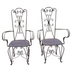 French Art Deco Pair of High Back Iron Armchairs, Circa 1940 6