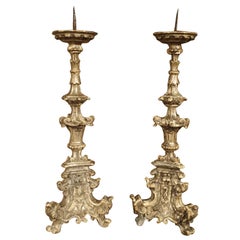 Antique Pair of 17th Century Italian Giltwood Candlesticks