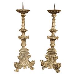 Pair of 17th Century Italian Giltwood Candlesticks 12