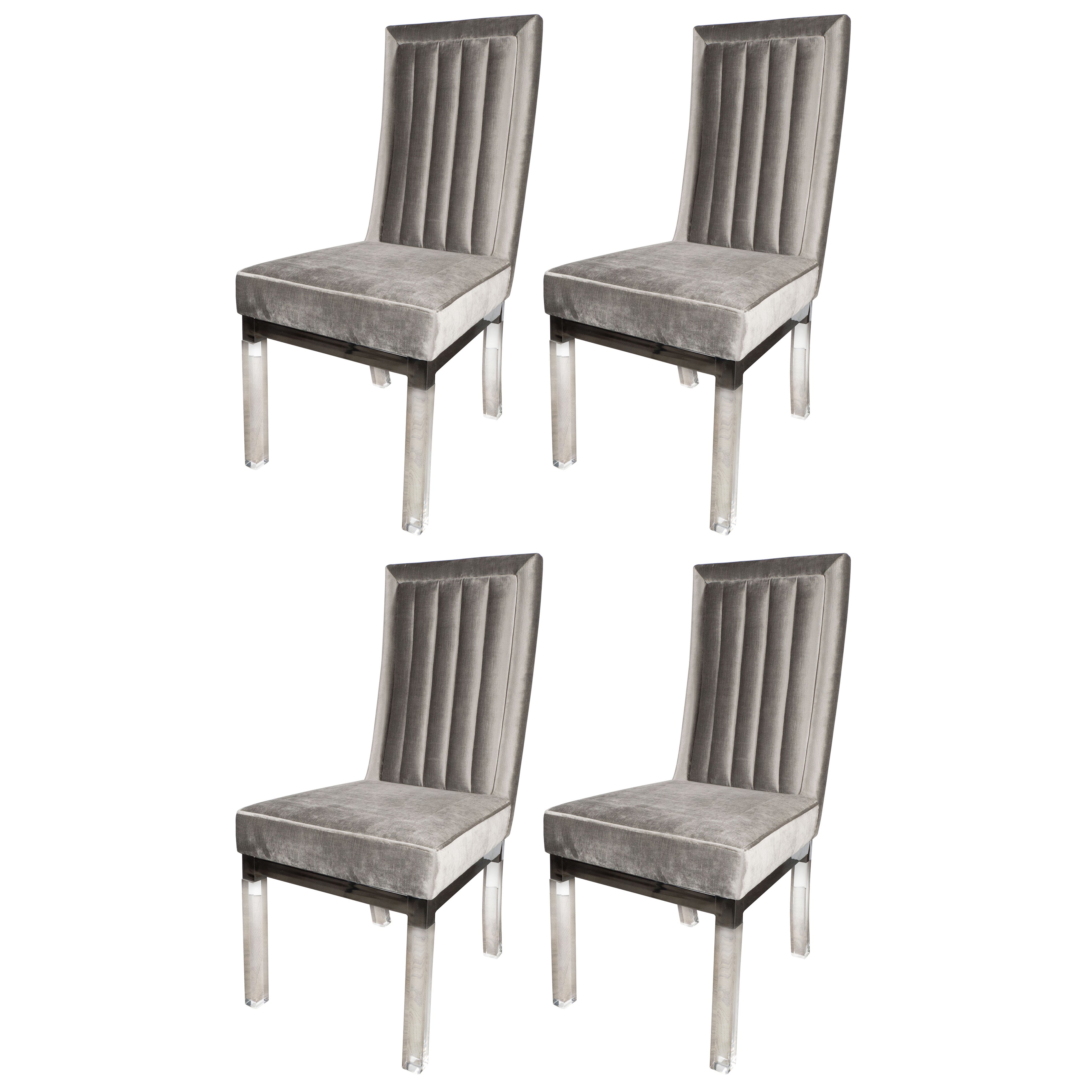 Four Dining Chairs In Lucite Chrome And Platinum Velvet By Charles Four Dining Chairs In Lucite Chrome And Platinum Velvet By Charles Hollis Jones At 1stdibs