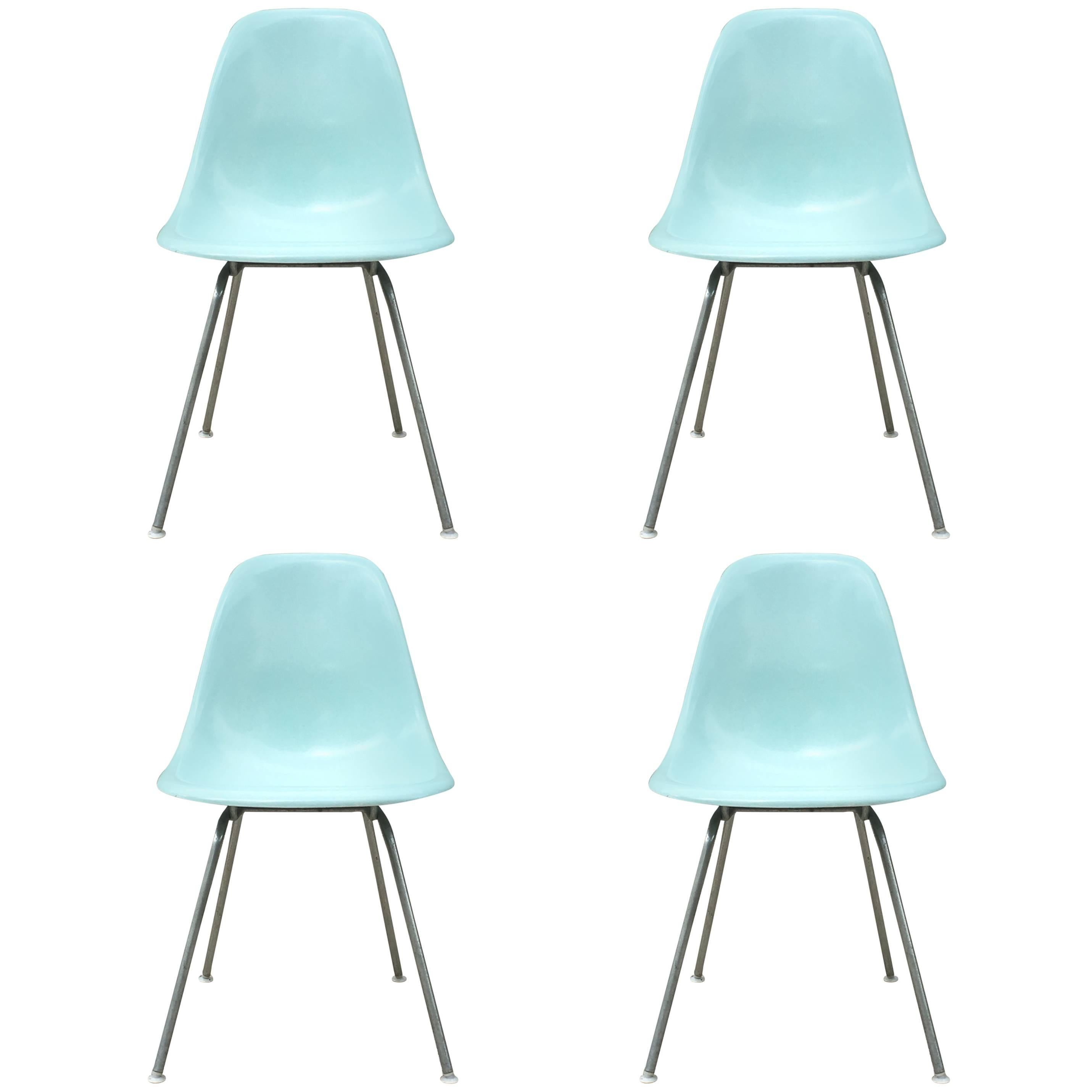 Super Rare Four Herman Miller Eames Robin's Egg Blue Dining Chairs