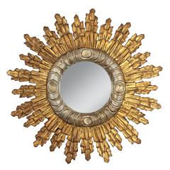 Antique Spanish Baroque Style Silver and Giltwood Sunburst Mirror