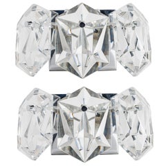 Vintage Pair of Petite Faceted Crystal Sconces Designed by Kinkeldey