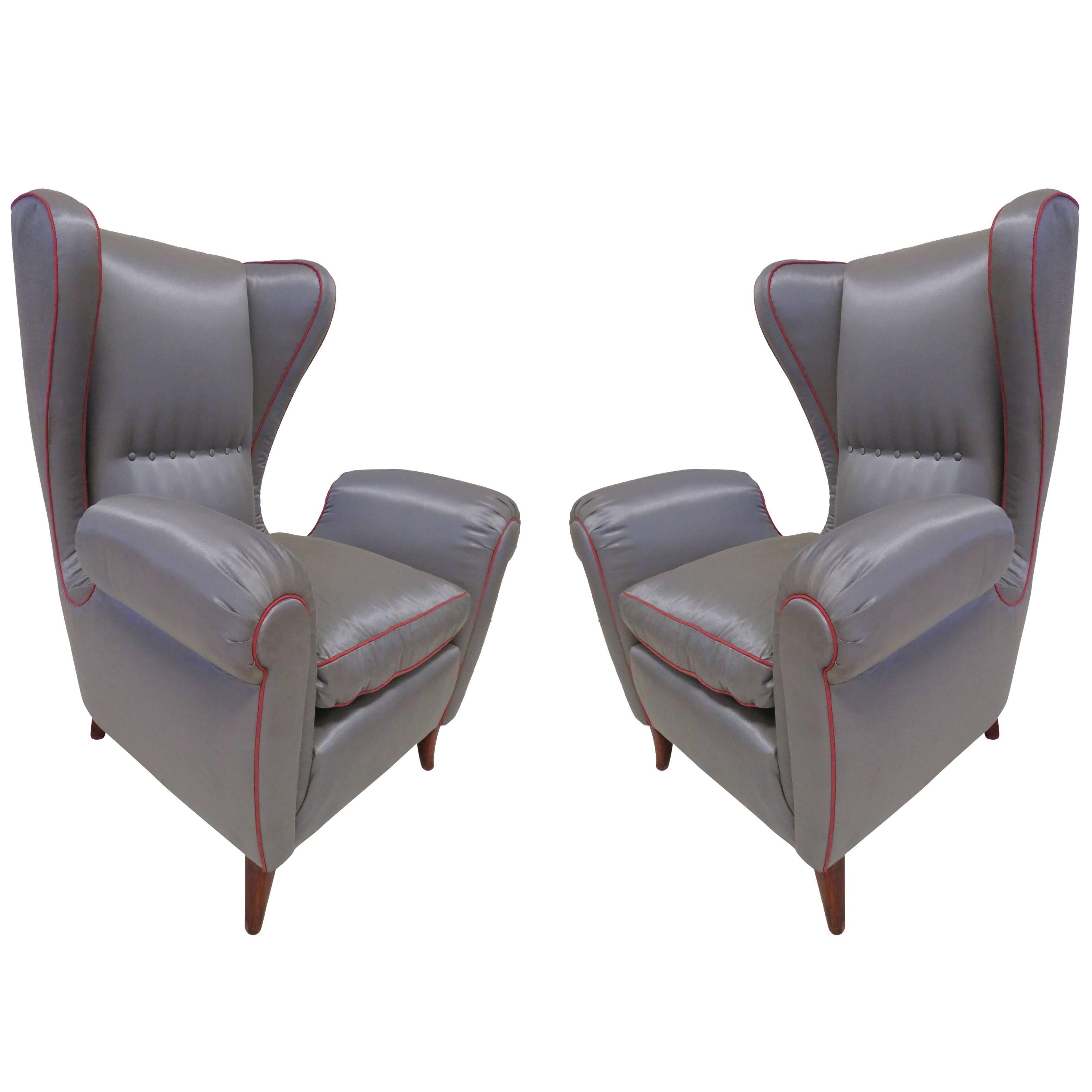 Pair of 1960s Italian Wingback Chair Paolo Buffa Style, Mid-Century Modern