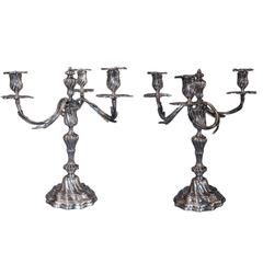 French Louis XV Style Pair of Silver Plate Candelabras, circa 1850-1860 1