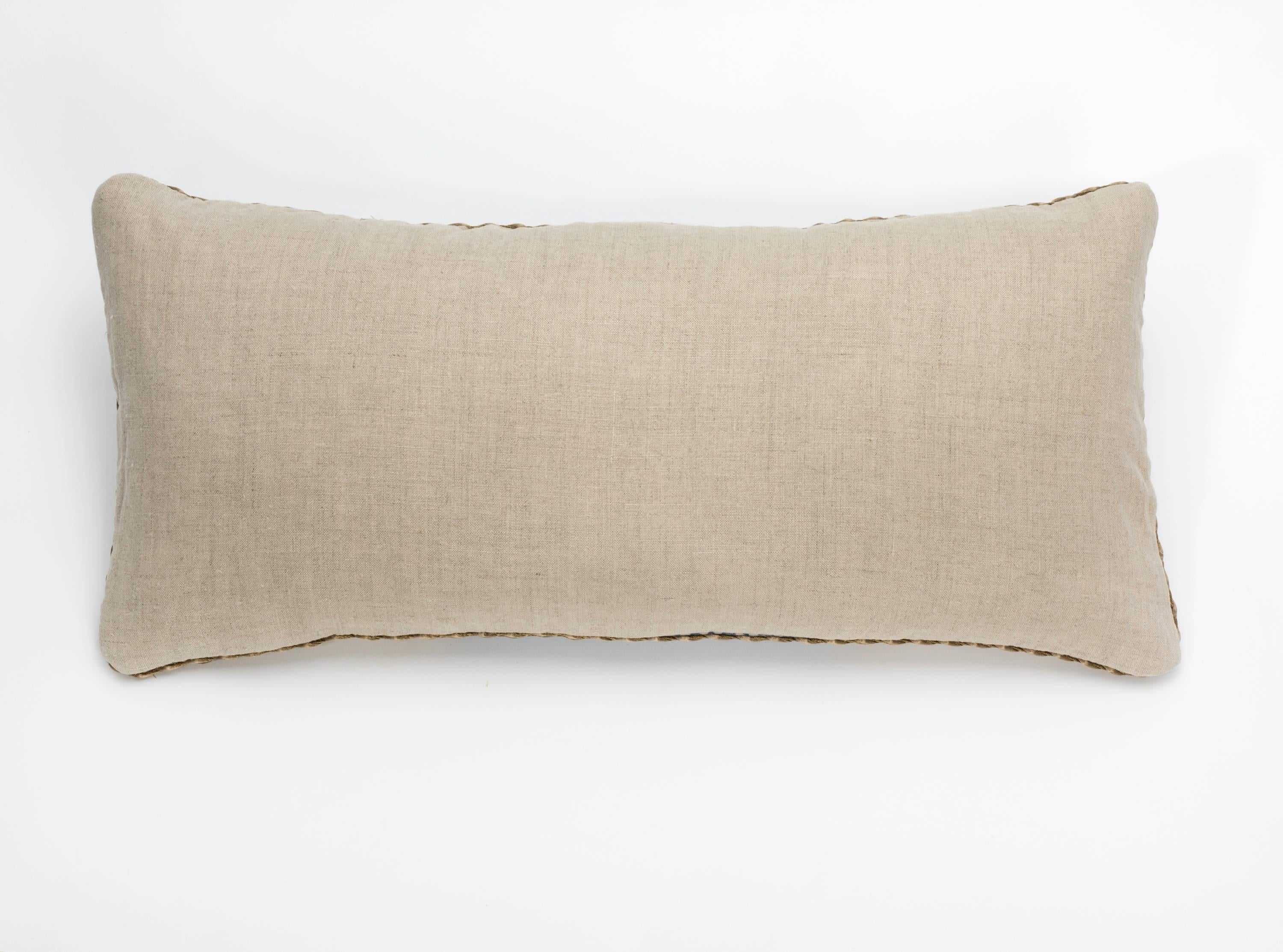 Fortuny with Antique Metallic Trim on Vintage Linen Pillow In Excellent Condition In Summerland, CA